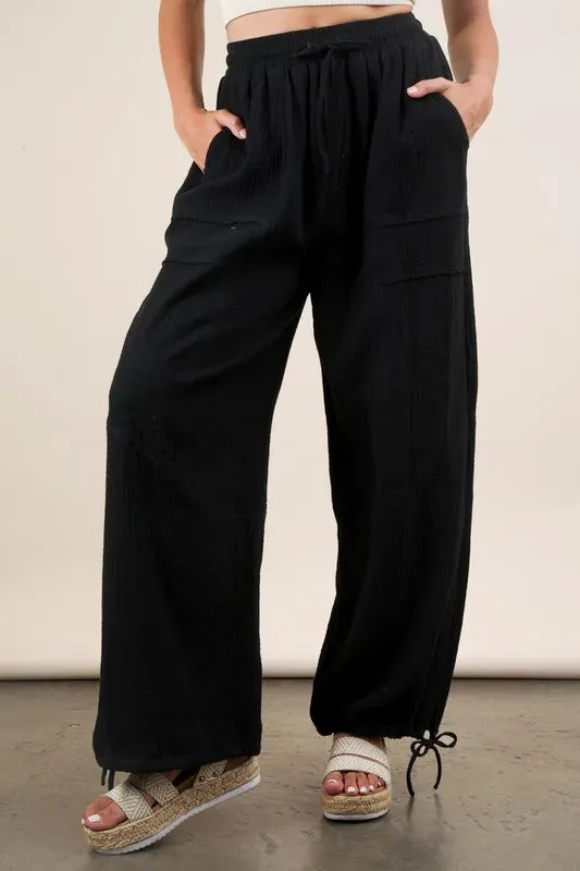 VERY J Wide Leg Gauze Solid Pants