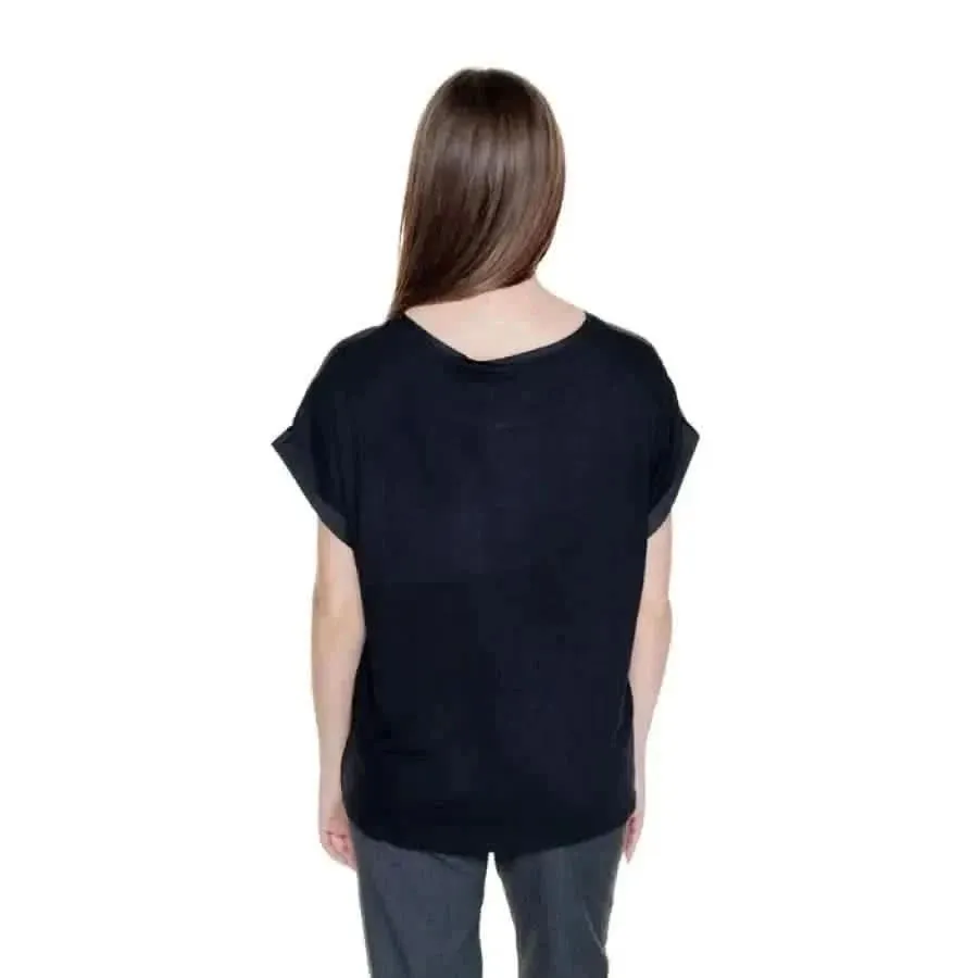Vila Clothes Women's Black Crop Top Cotton Round Neck Spring Summer