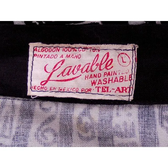 Vintage Circle Skirt Black/White Sun Ray Hand Painted Mexico Tel-Art 29" Waist