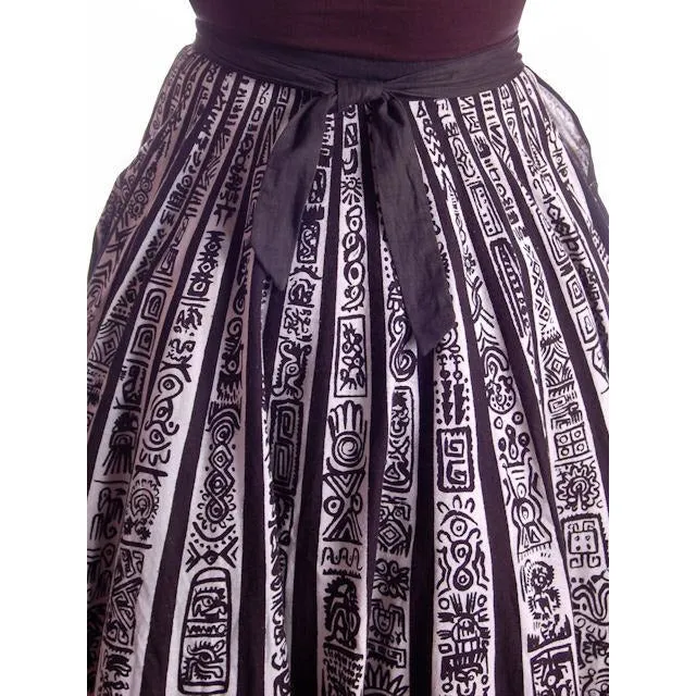 Vintage Circle Skirt Black/White Sun Ray Hand Painted Mexico Tel-Art 29" Waist