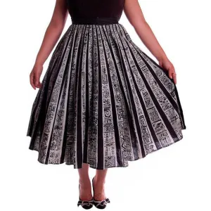 Vintage Circle Skirt Black/White Sun Ray Hand Painted Mexico Tel-Art 29" Waist