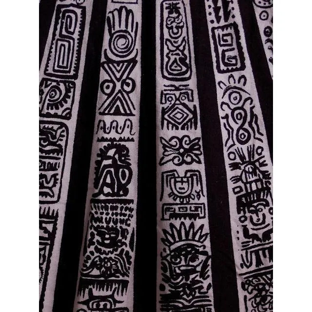 Vintage Circle Skirt Black/White Sun Ray Hand Painted Mexico Tel-Art 29" Waist