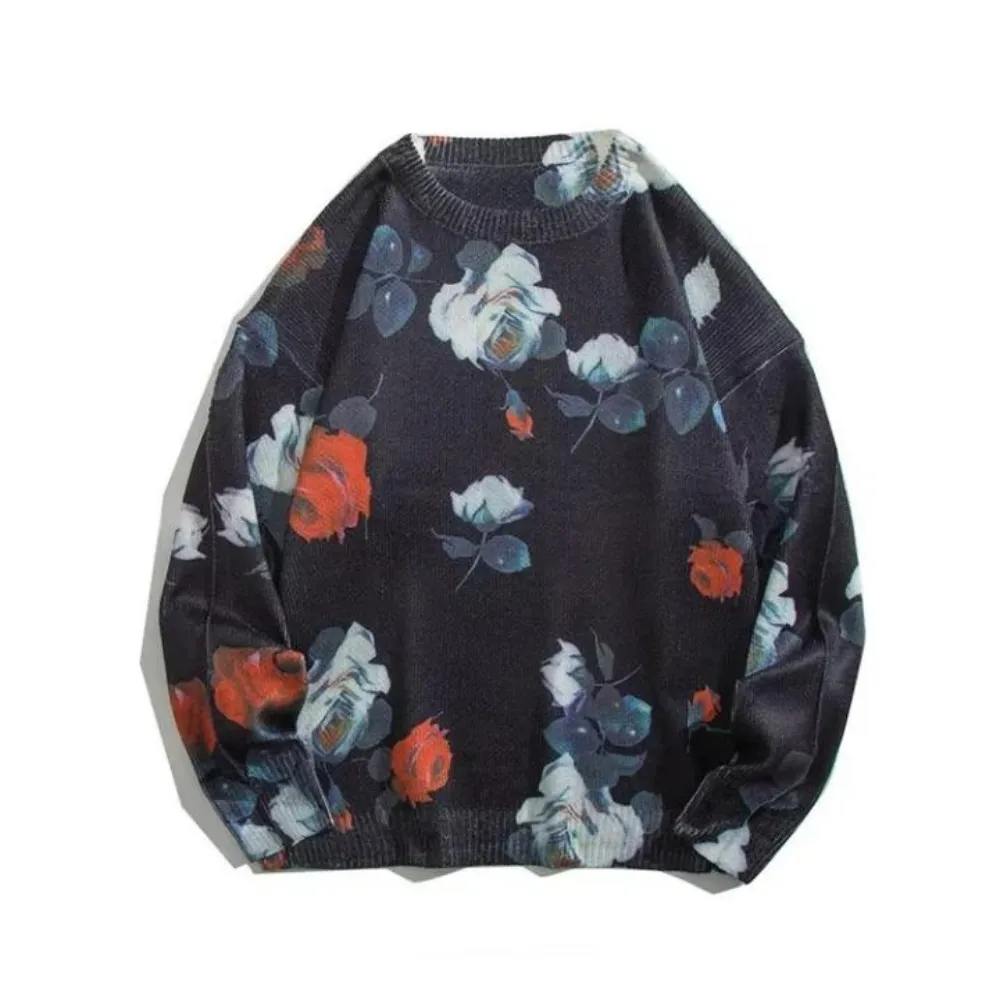 Vintage Crewneck Rose Knit Sweater