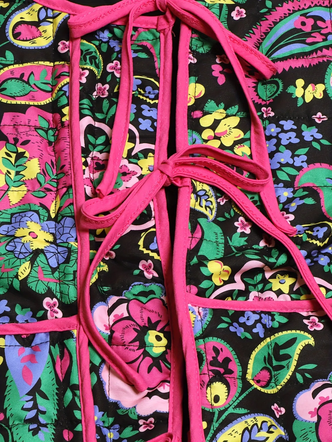 Vintage Floral Quilted Jacket  Lightweight Crew Neck Outerwear