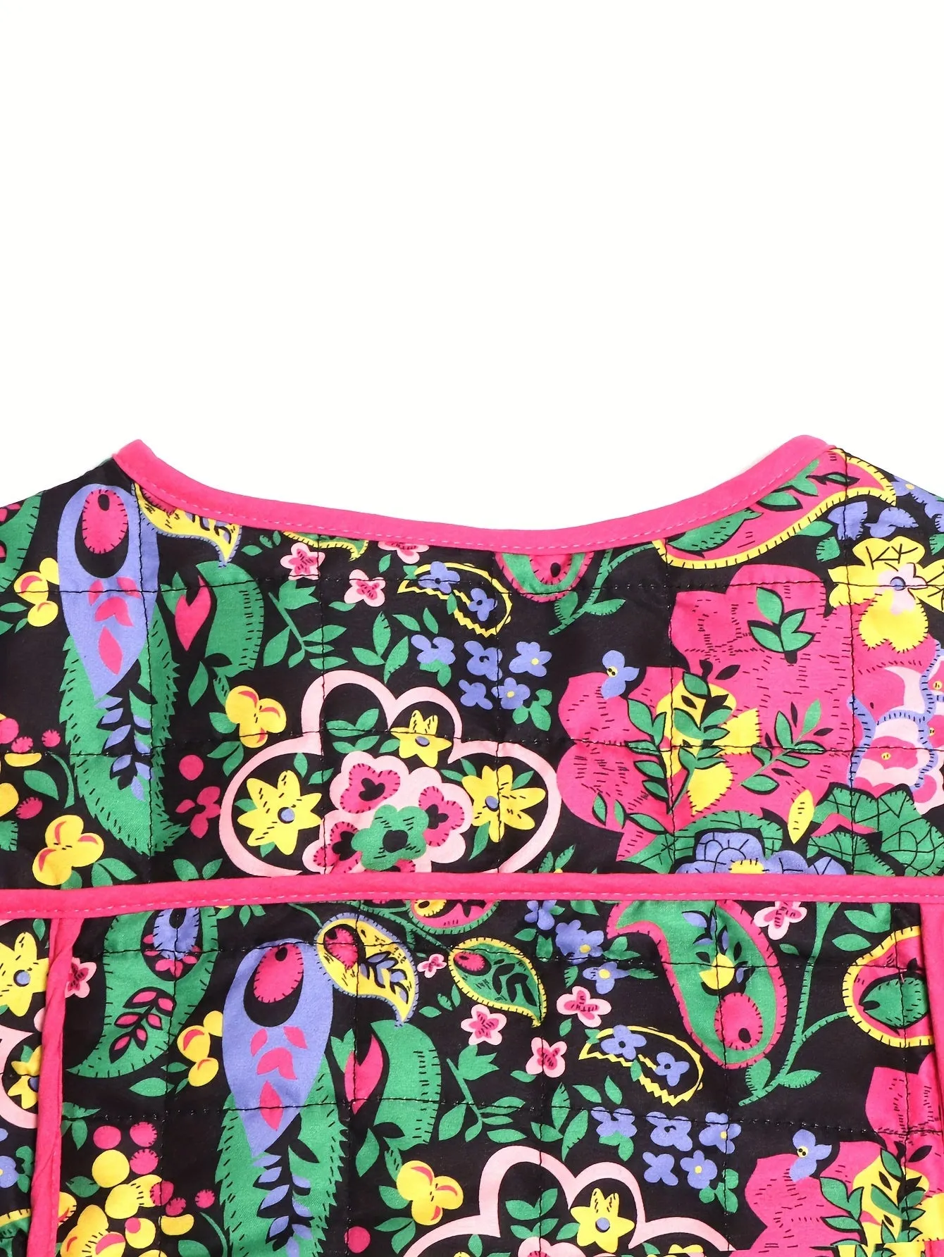 Vintage Floral Quilted Jacket  Lightweight Crew Neck Outerwear