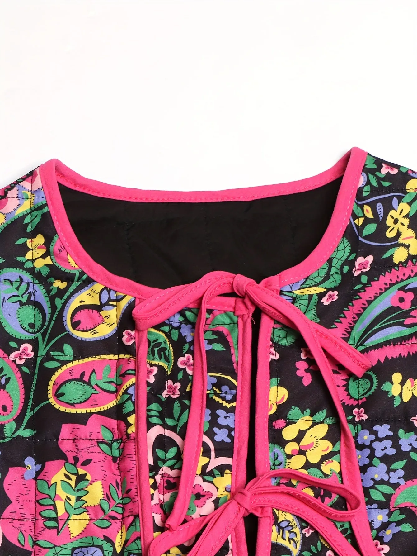 Vintage Floral Quilted Jacket  Lightweight Crew Neck Outerwear