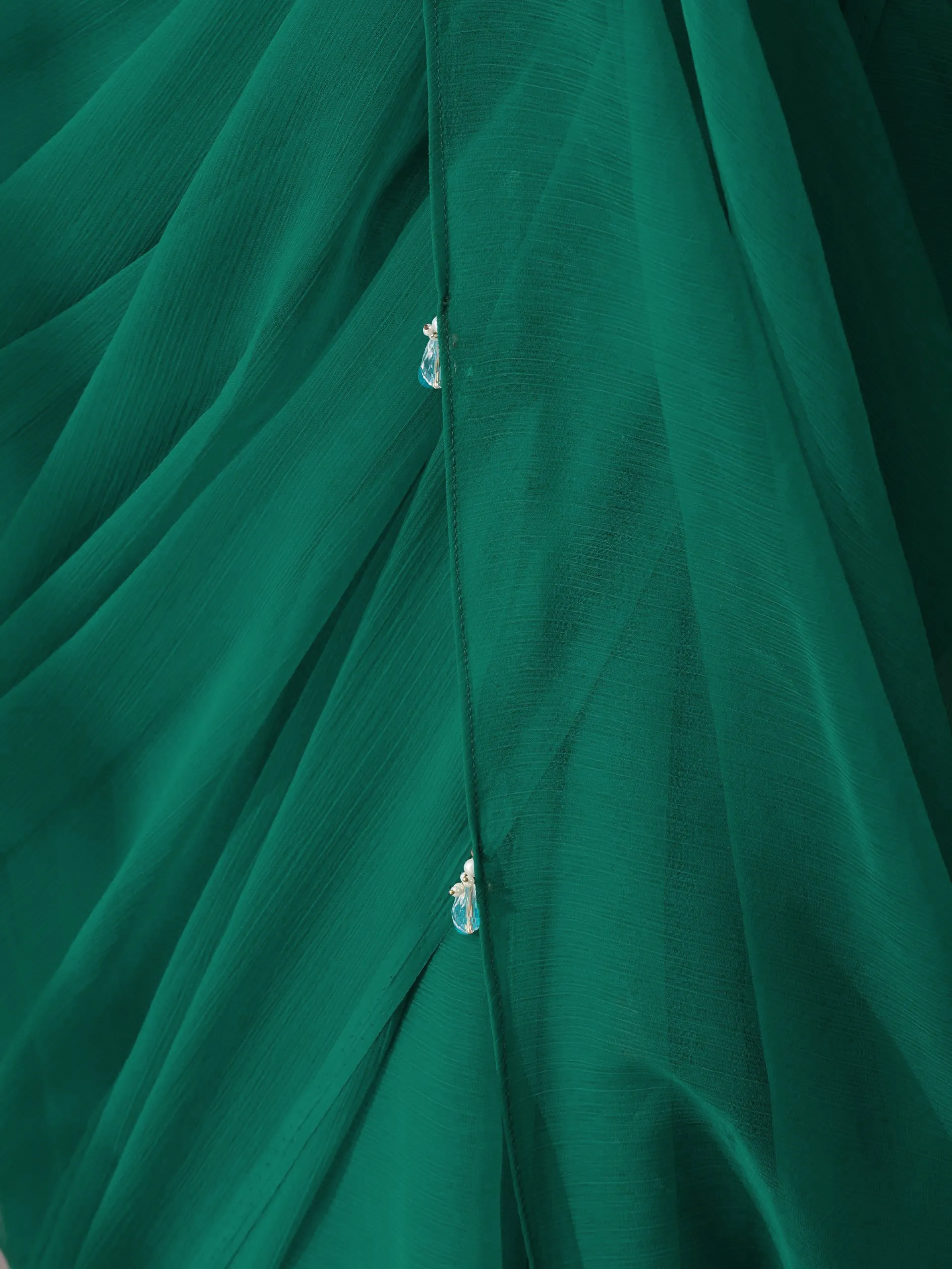 Vivid Sea Green Chiffon Saree with Self Blouse Fabric