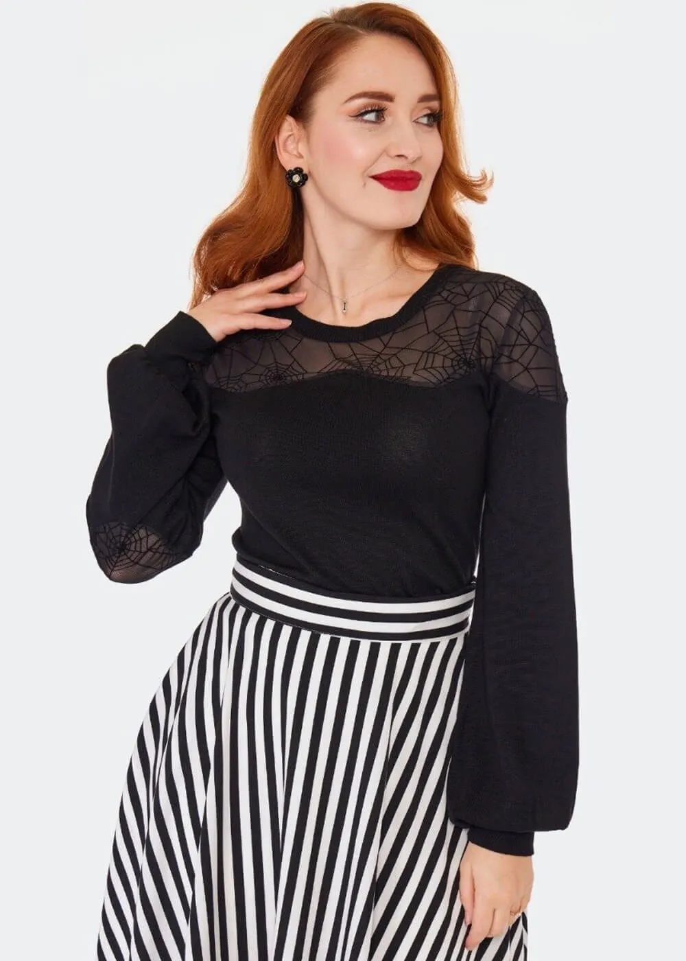 Voodoo Vixen Spiderweb Mesh 50's Sweater Black