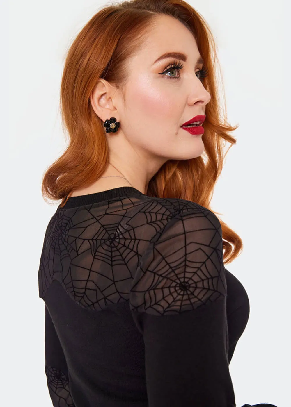 Voodoo Vixen Spiderweb Mesh 50's Sweater Black