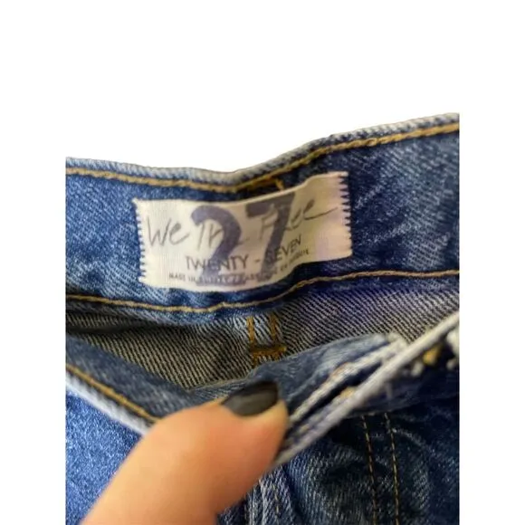 We The Free Women's Distressed High-Rise Straight Jeans Size 27 Blue