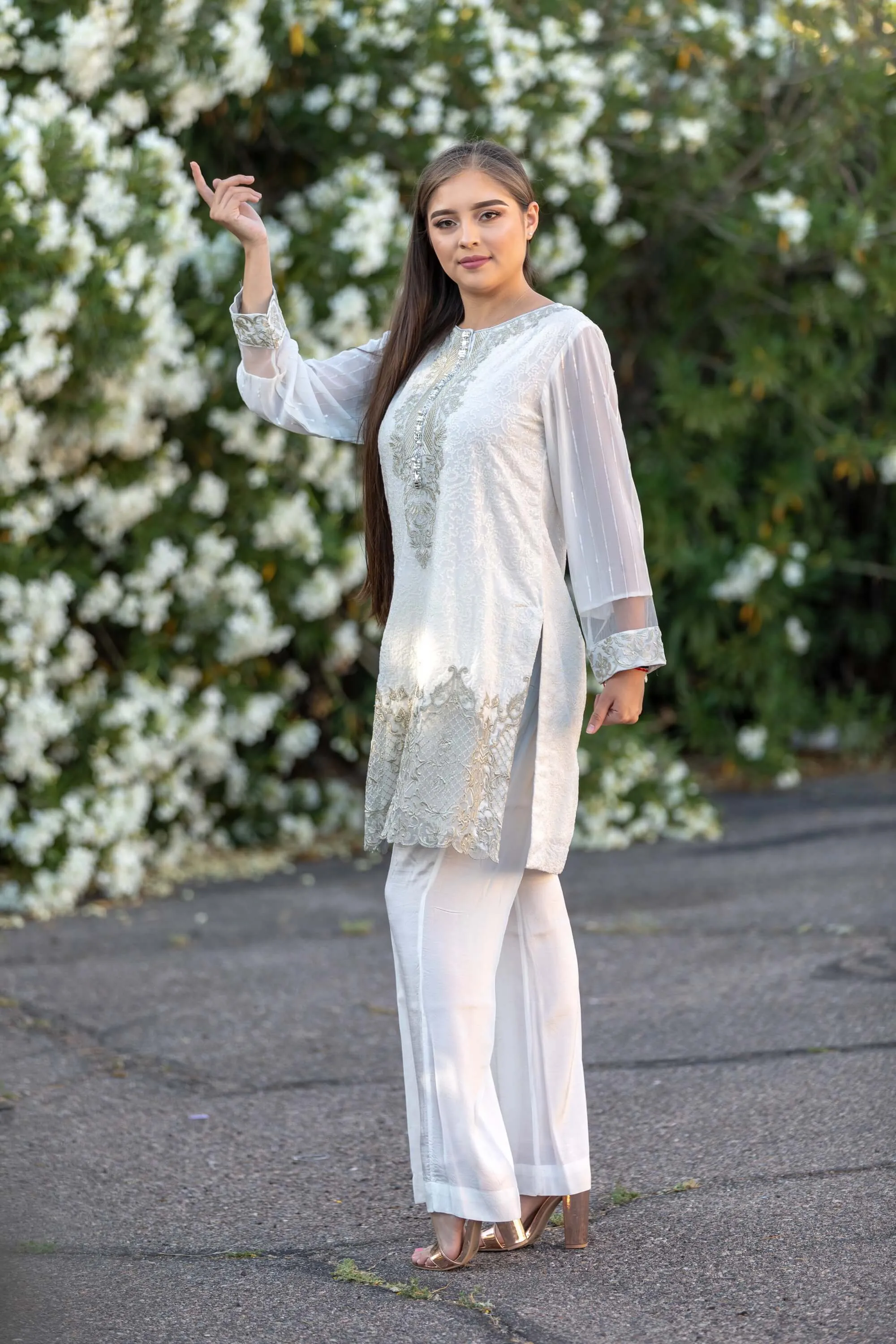 White Chiffon Salwar Kameez Suit