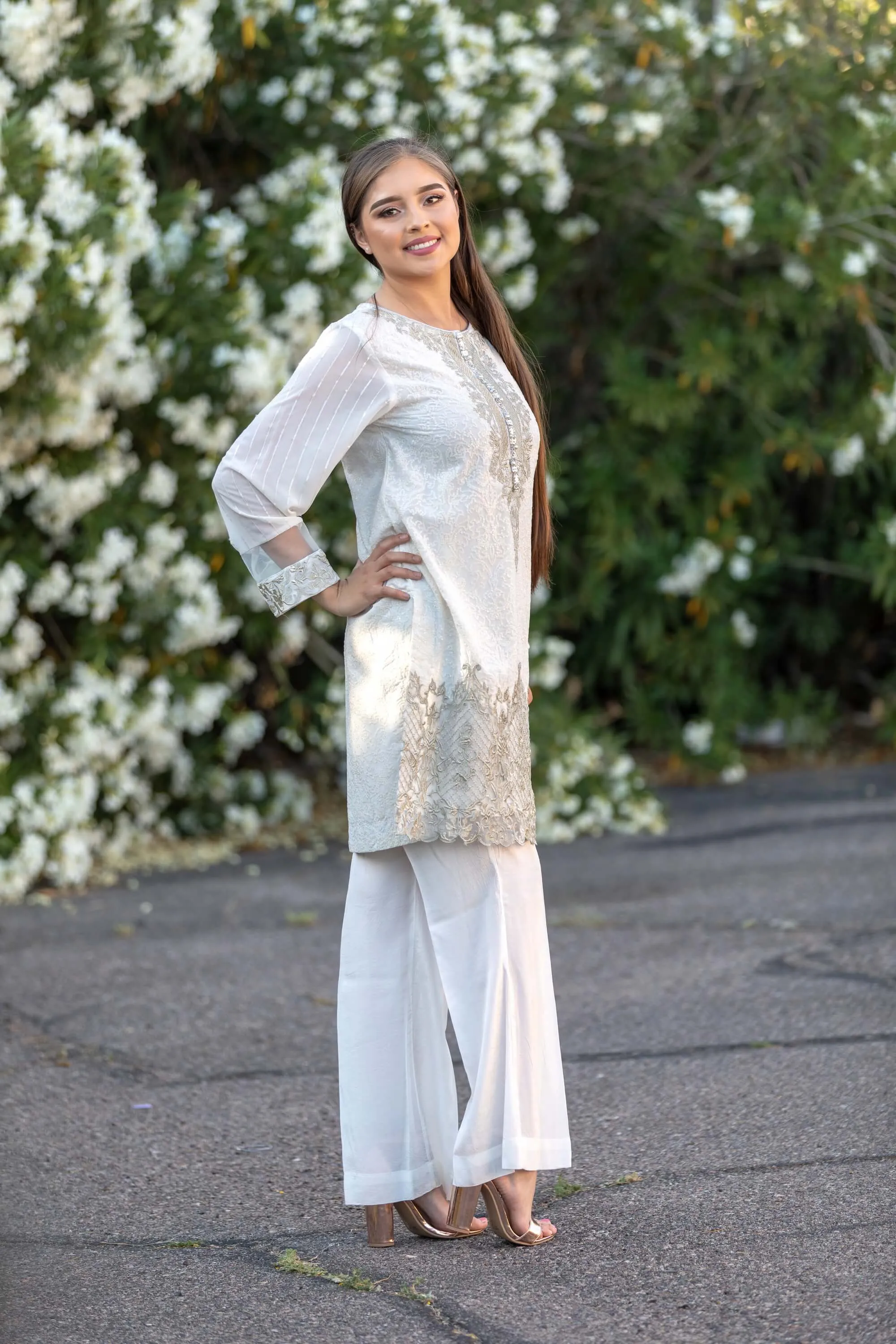 White Chiffon Salwar Kameez Suit