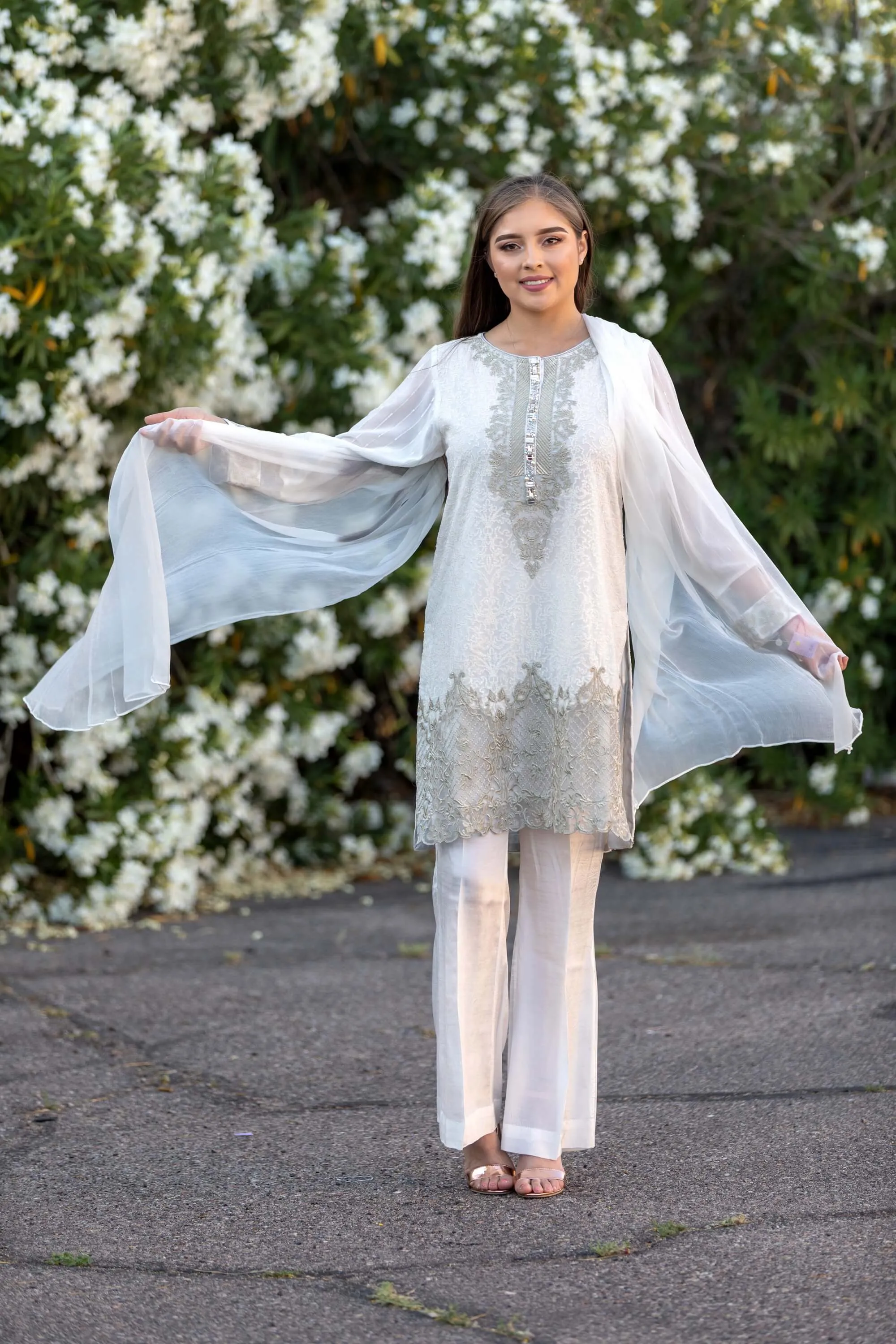 White Chiffon Salwar Kameez Suit