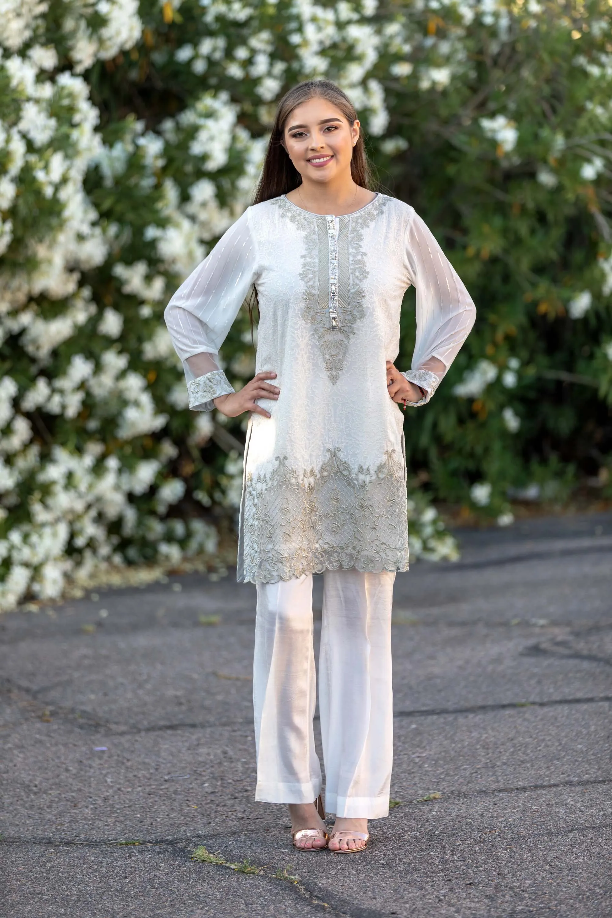 White Chiffon Salwar Kameez Suit