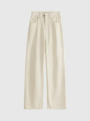 White Coloured Basic Wide Leg Jeans