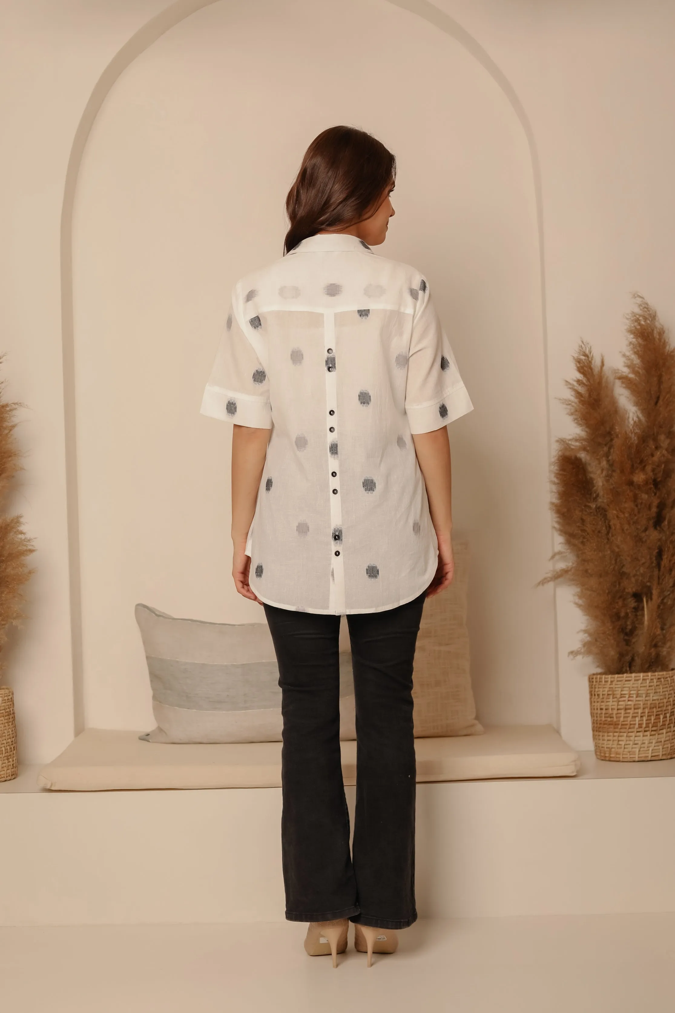 White Cotton Woven Ready To Wear Relaxed Fit Top