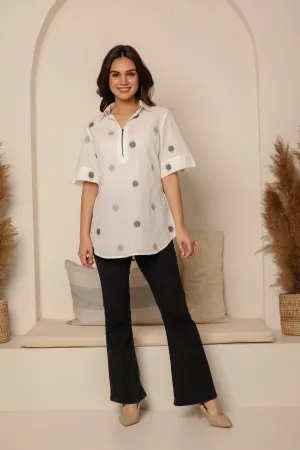 White Cotton Woven Ready To Wear Relaxed Fit Top
