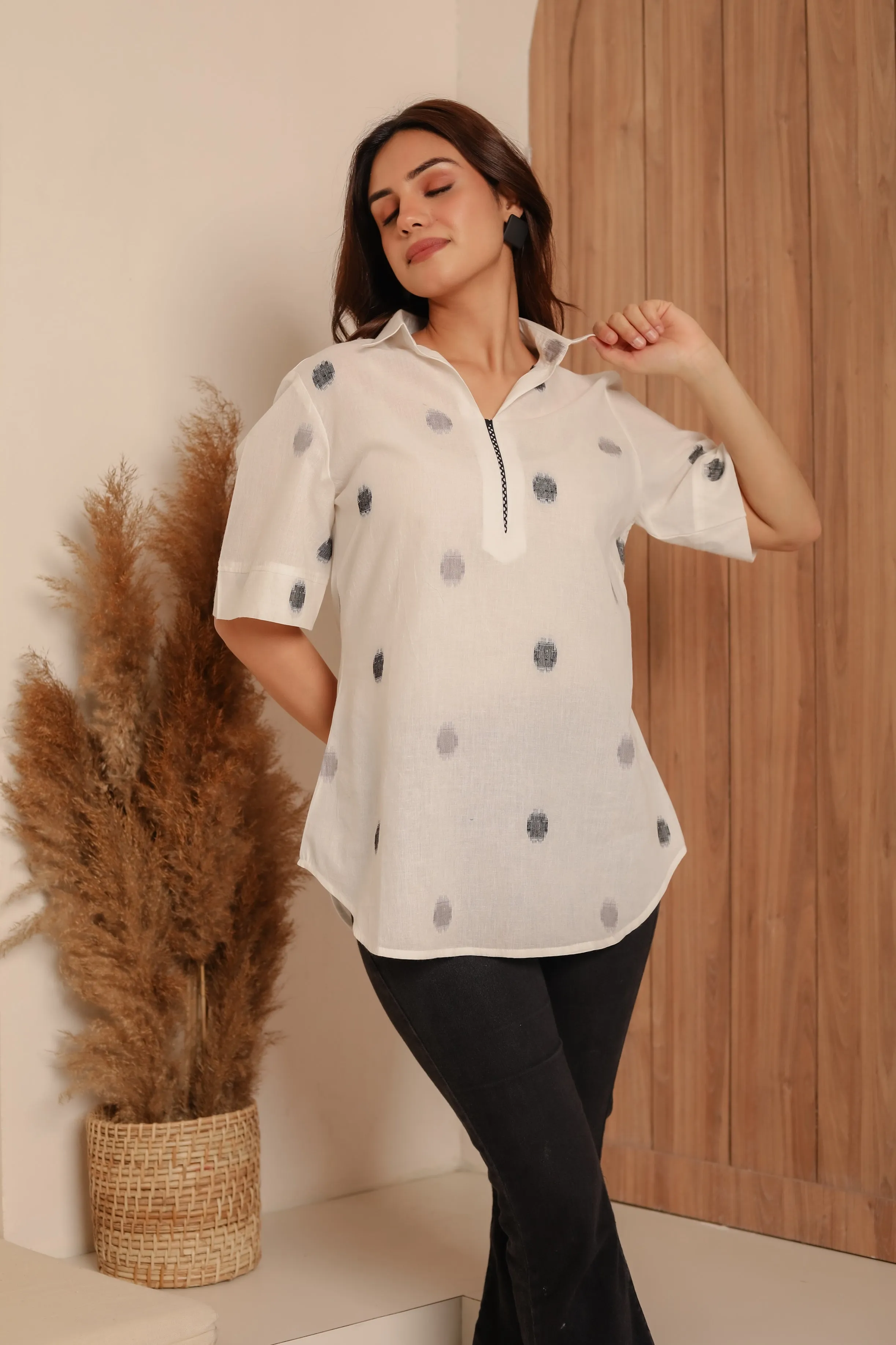 White Cotton Woven Ready To Wear Relaxed Fit Top
