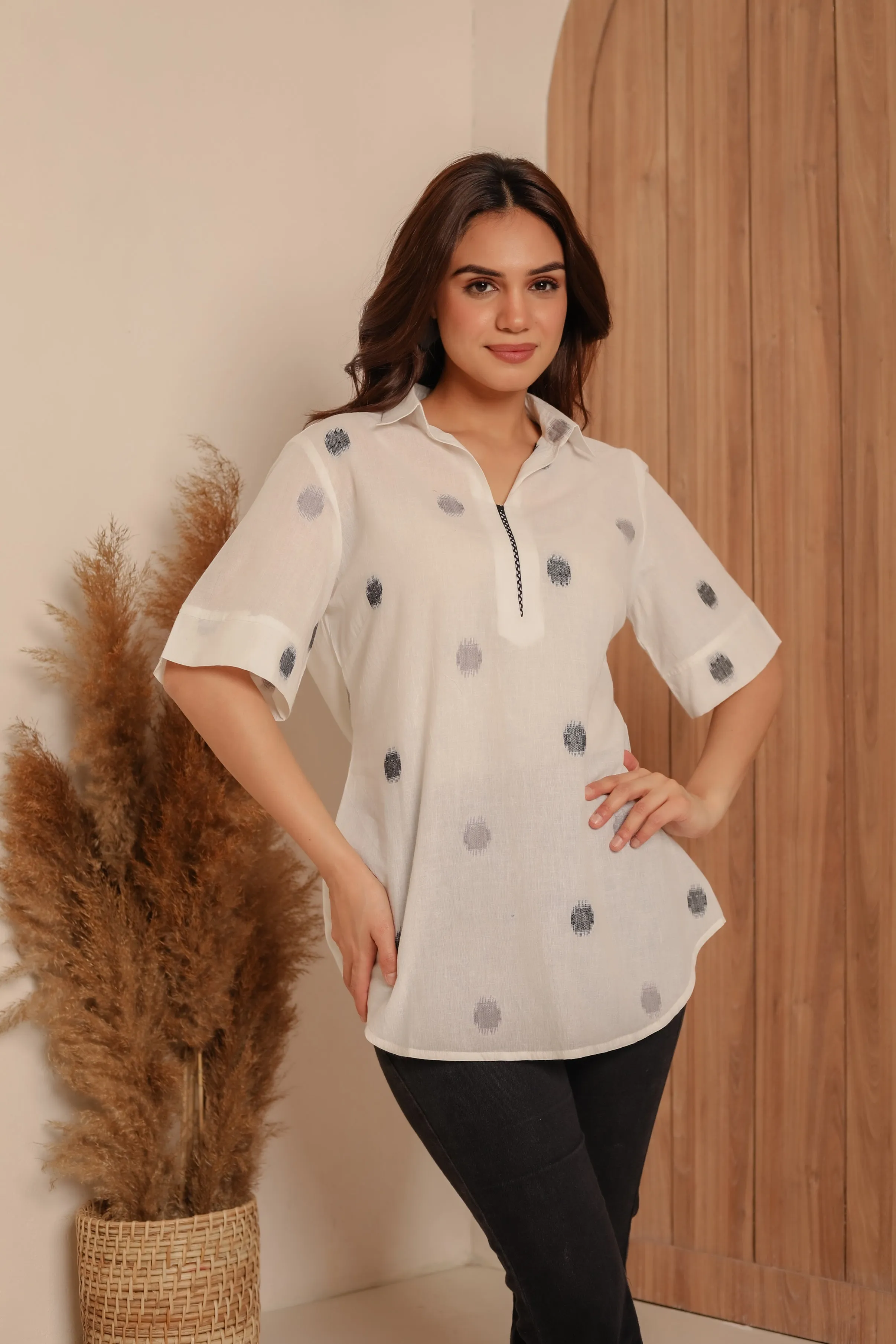 White Cotton Woven Ready To Wear Relaxed Fit Top