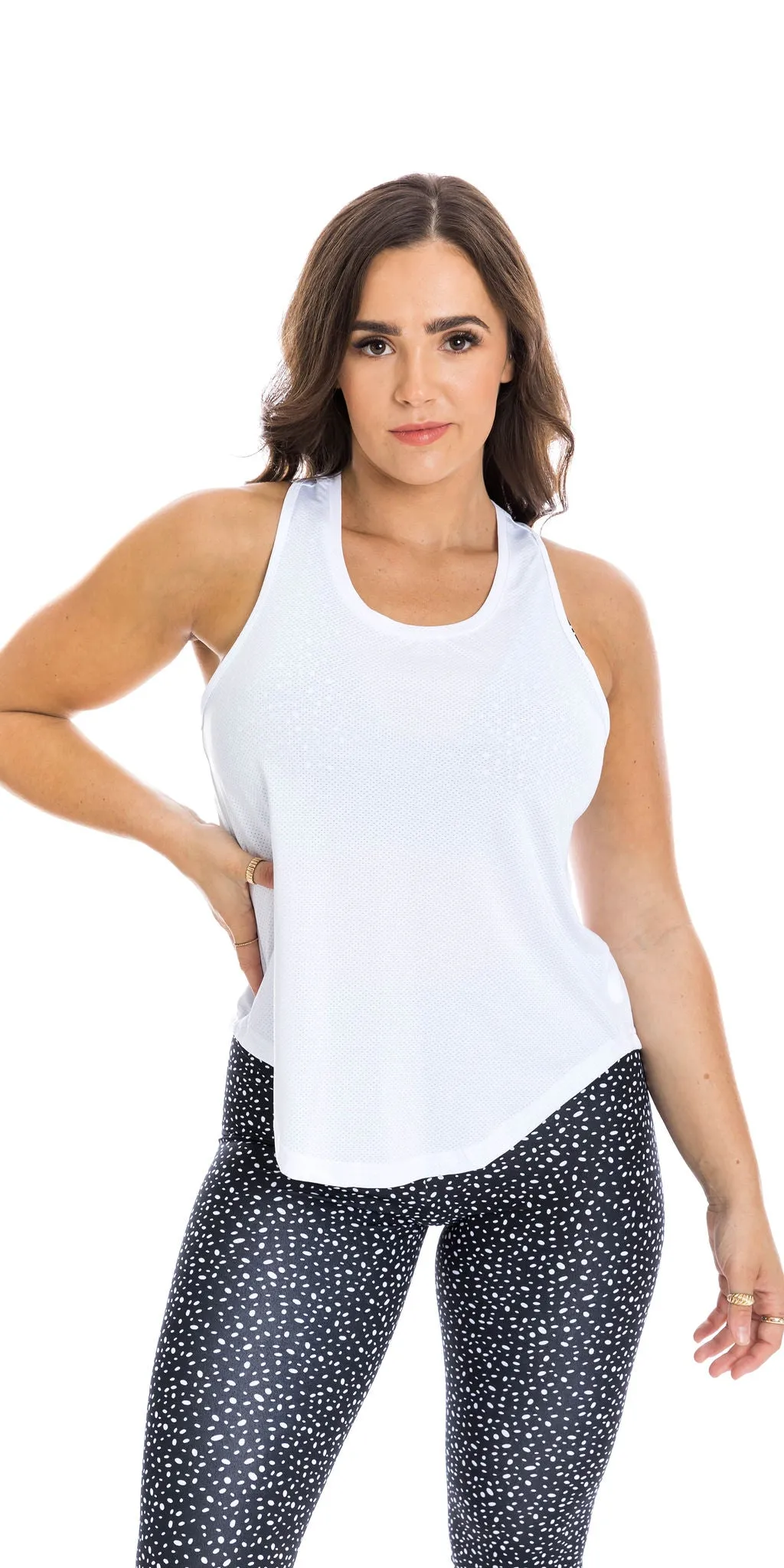 White Meshed Racer Back Tank