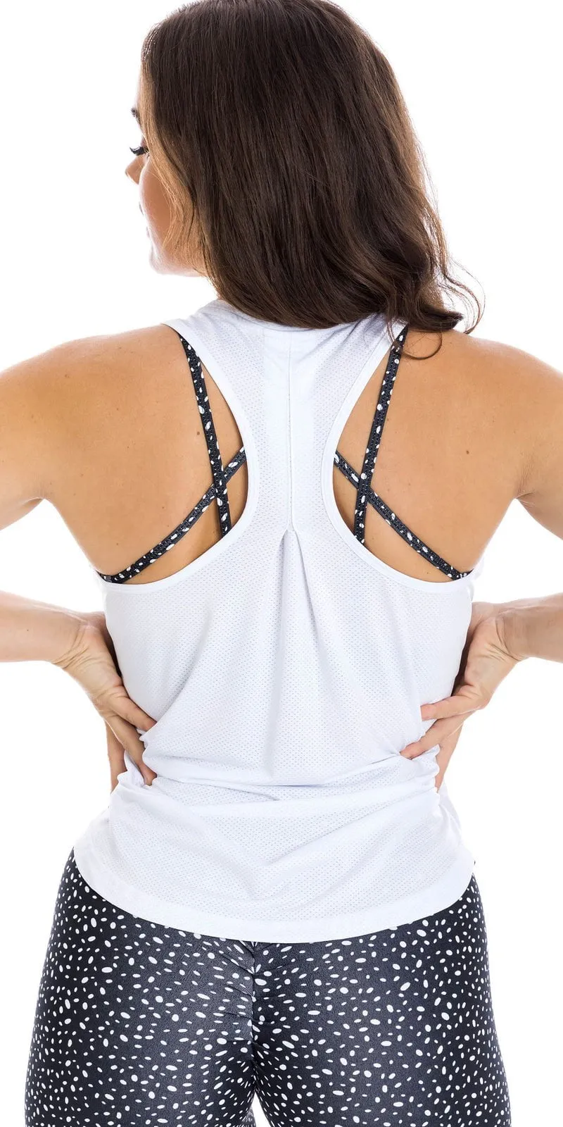 White Meshed Racer Back Tank