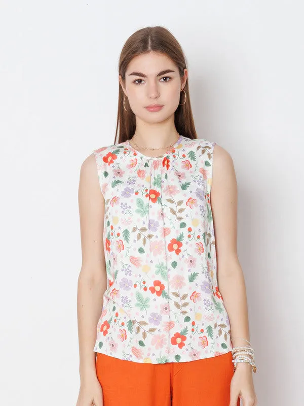 White Printed Relaxed Fit Top