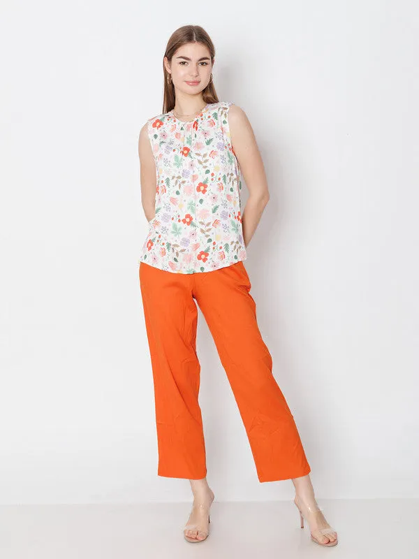 White Printed Relaxed Fit Top