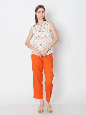 White Printed Relaxed Fit Top