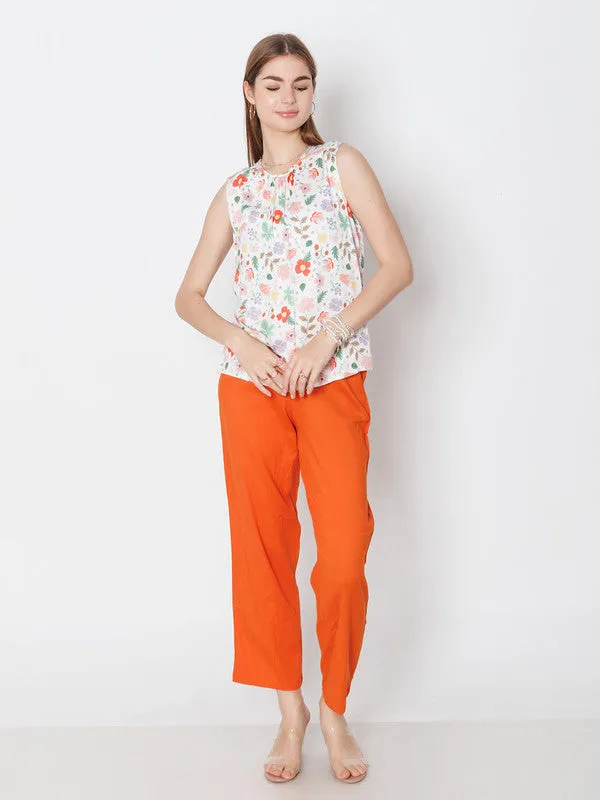 White Printed Relaxed Fit Top