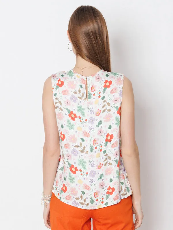 White Printed Relaxed Fit Top