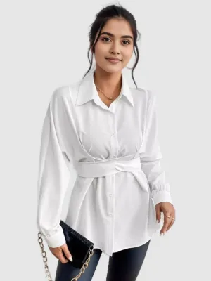 White Sinched Waist Shirt