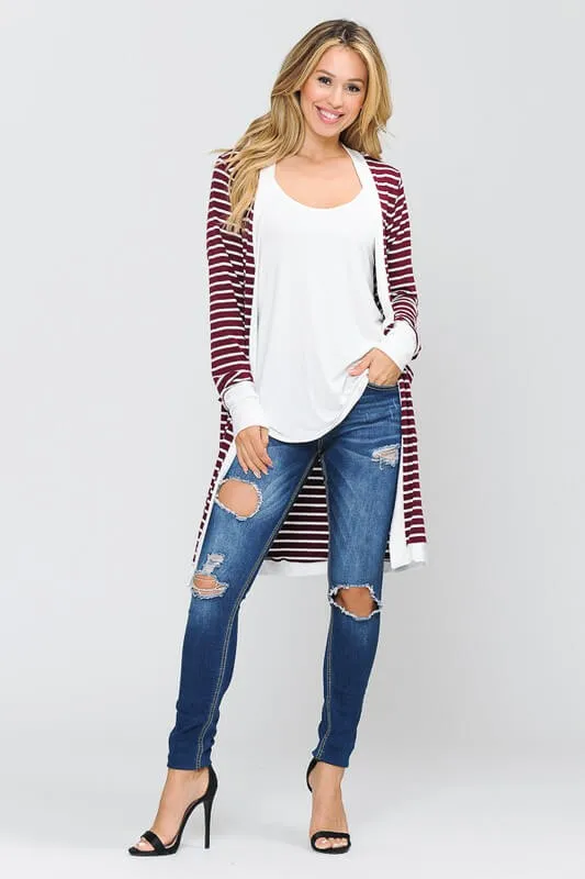 White Striped Bamboo Cardigan