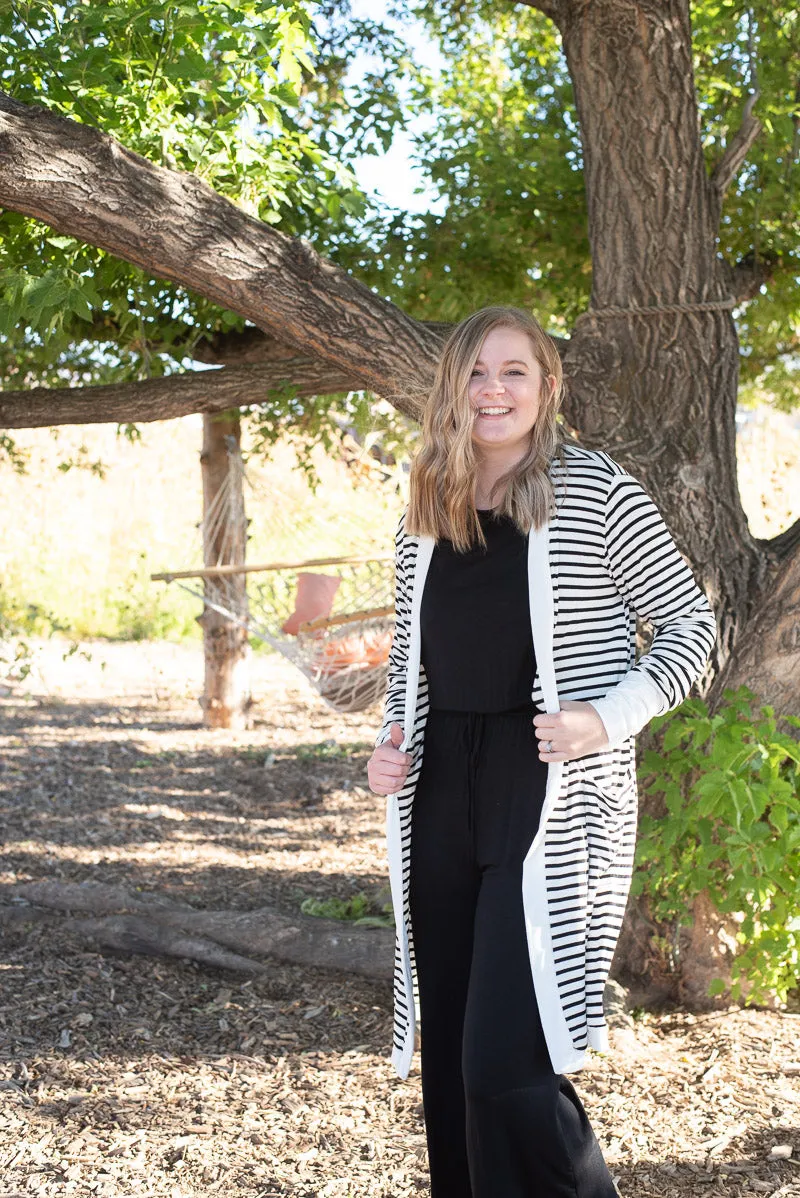 White Striped Bamboo Cardigan