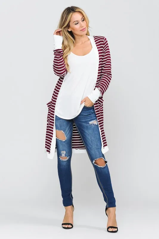 White Striped Bamboo Cardigan