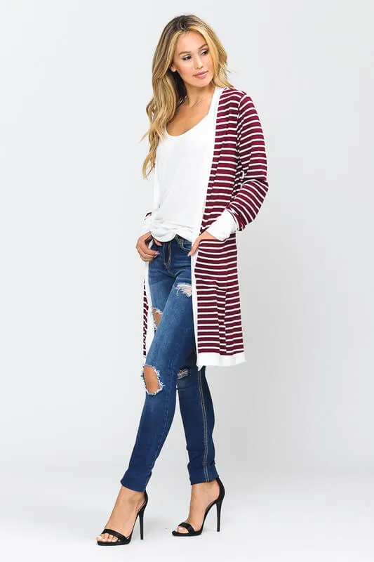 White Striped Bamboo Cardigan