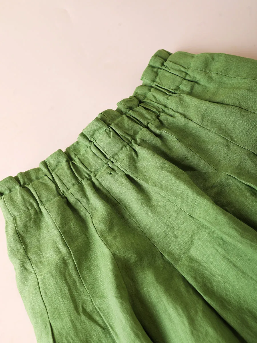 Women Summer Casual Pure Color 100%Linen Skirt