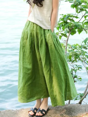 Women Summer Casual Pure Color 100%Linen Skirt