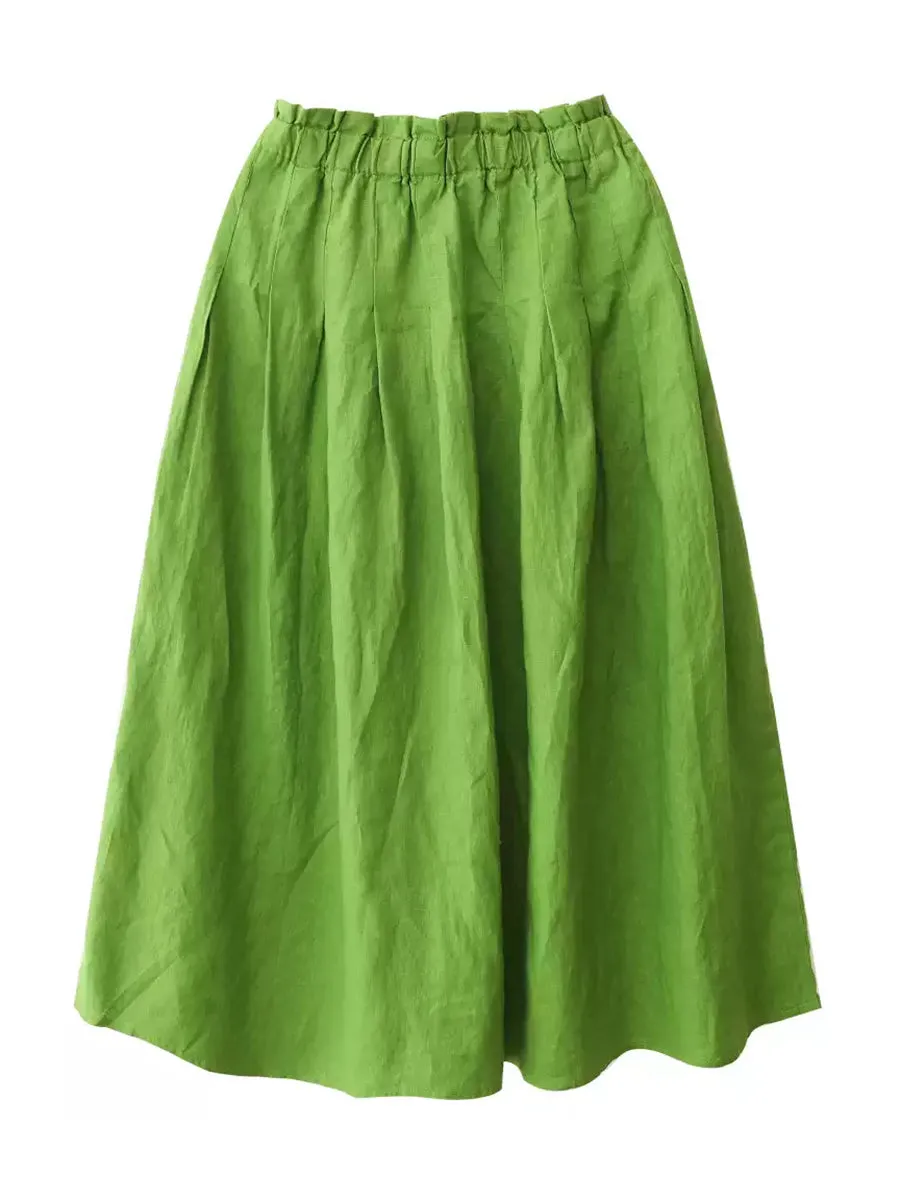 Women Summer Casual Pure Color 100%Linen Skirt
