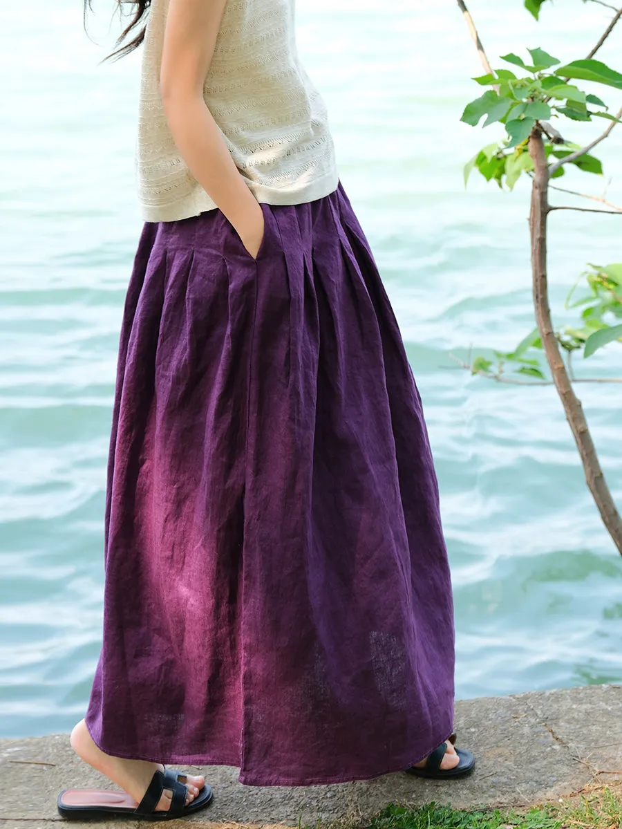 Women Summer Casual Pure Color 100%Linen Skirt