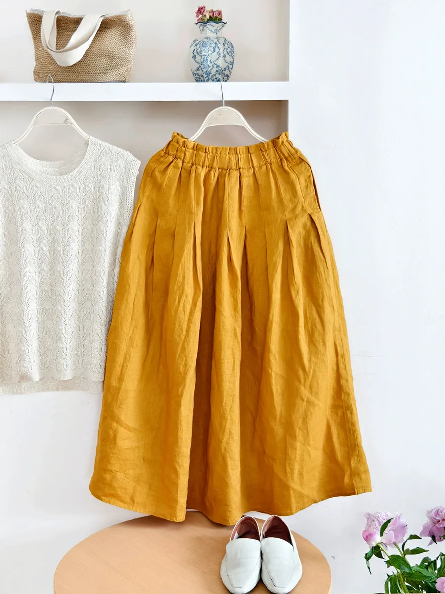 Women Summer Casual Pure Color 100%Linen Skirt