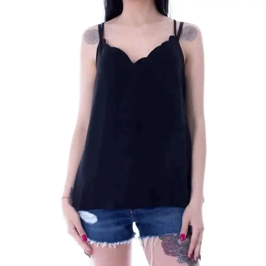 Women's Black Sweetheart Neckline Tank Top for Spring and Summer