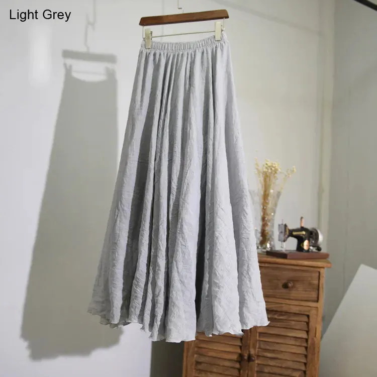 Women's Elegant High Waist Linen Maxi Skirt 2023 Summer Ladies Casual Elastic Waist 2 Layers Skirts saia feminina 20 Colors SK53