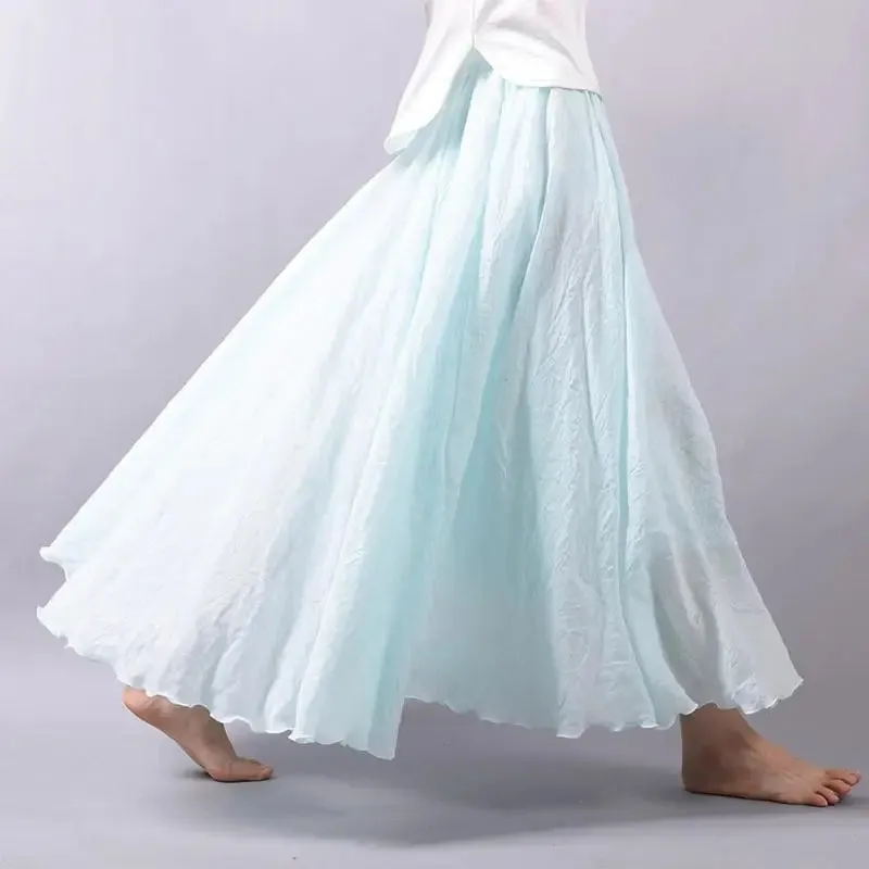 Women's Elegant High Waist Linen Maxi Skirt 2023 Summer Ladies Casual Elastic Waist 2 Layers Skirts saia feminina 20 Colors SK53
