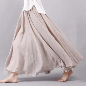 Women's Elegant High Waist Linen Maxi Skirt 2023 Summer Ladies Casual Elastic Waist 2 Layers Skirts saia feminina 20 Colors SK53