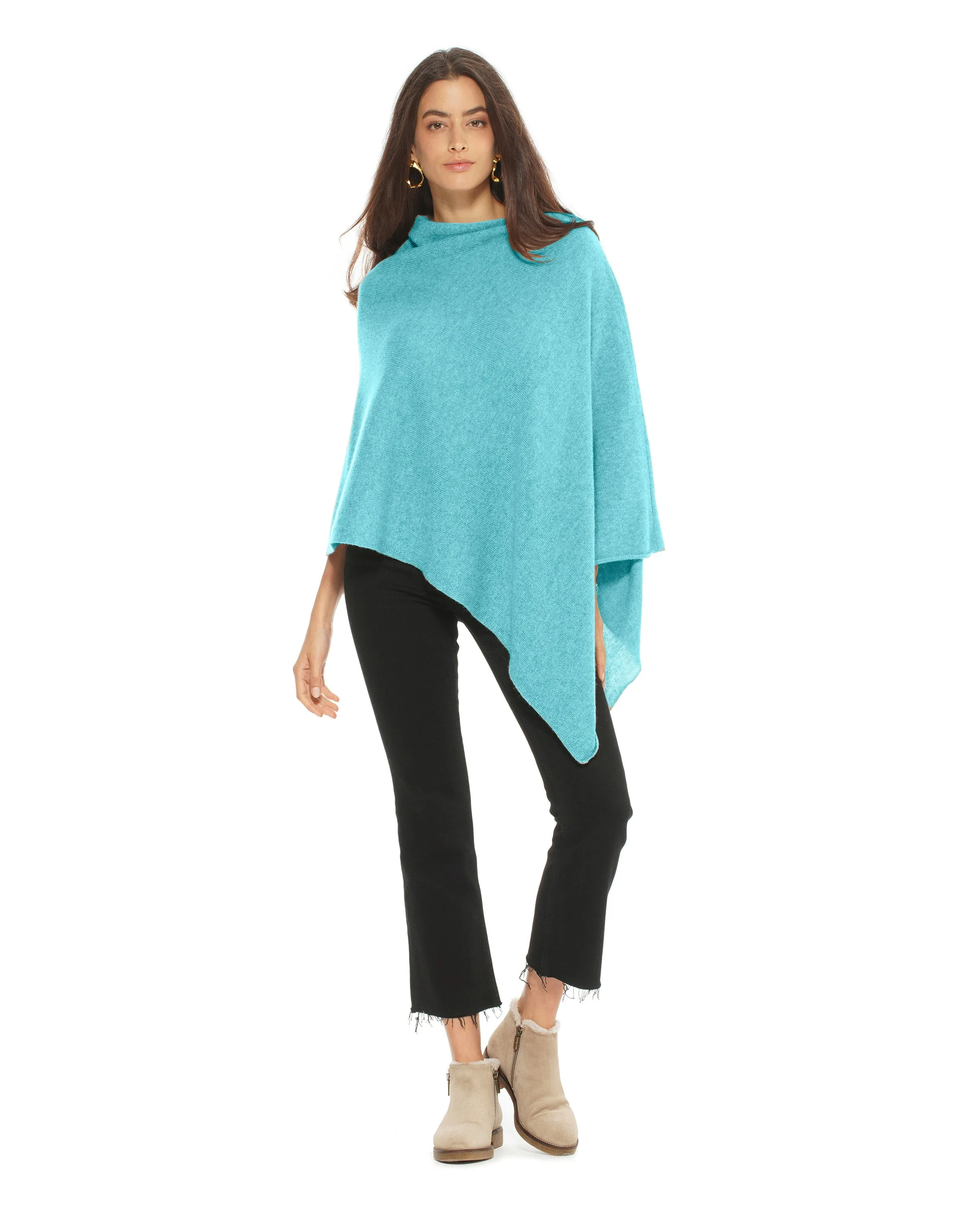 Women's Essential Pure Cashmere Poncho Cyan