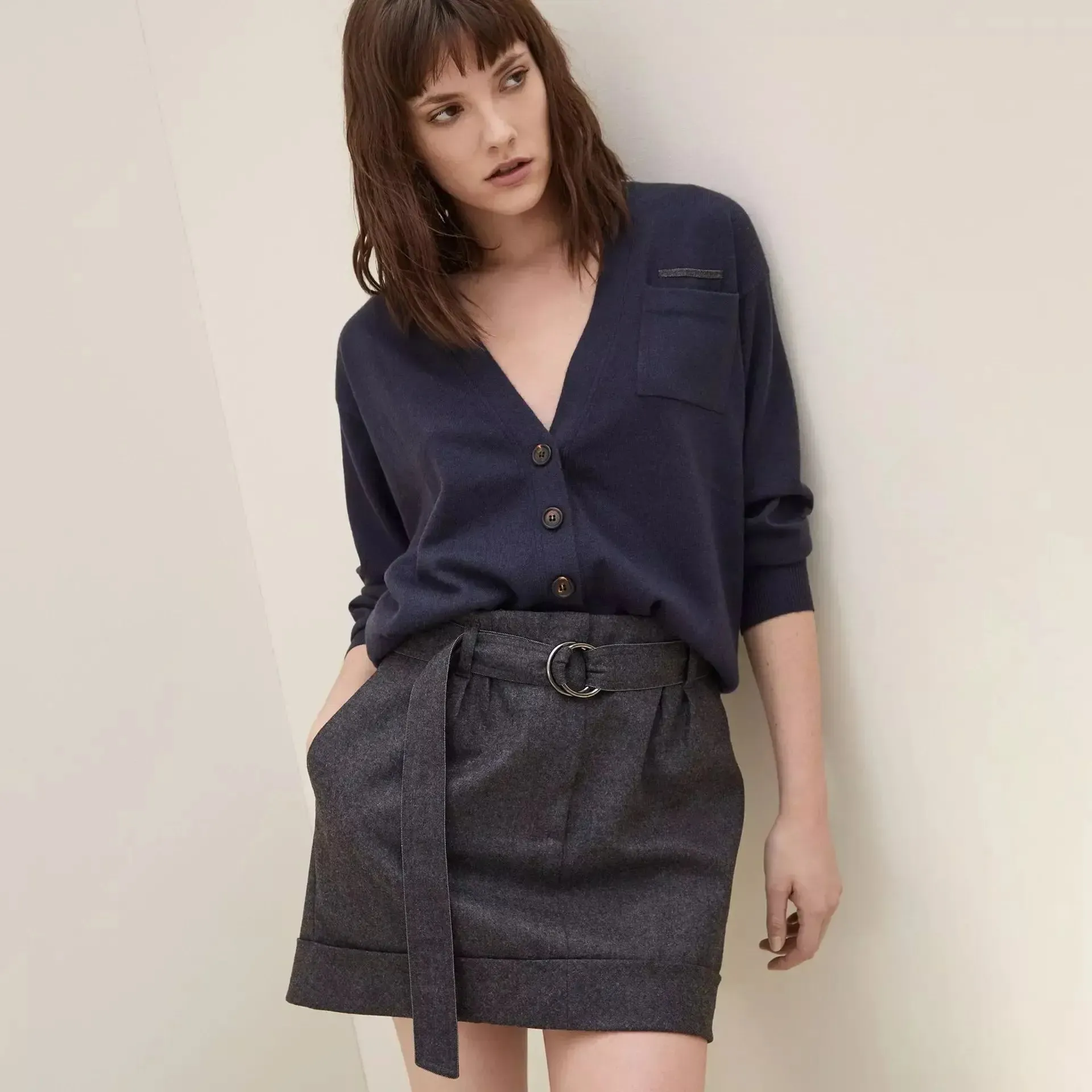 Women's High-Waist Wool Blend Skirt