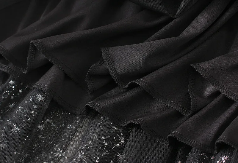 Women's Mid Length Sequin Star Mesh Gauze Skirt