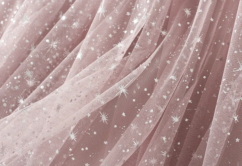 Women's Mid Length Sequin Star Mesh Gauze Skirt