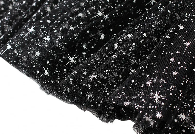 Women's Mid Length Sequin Star Mesh Gauze Skirt