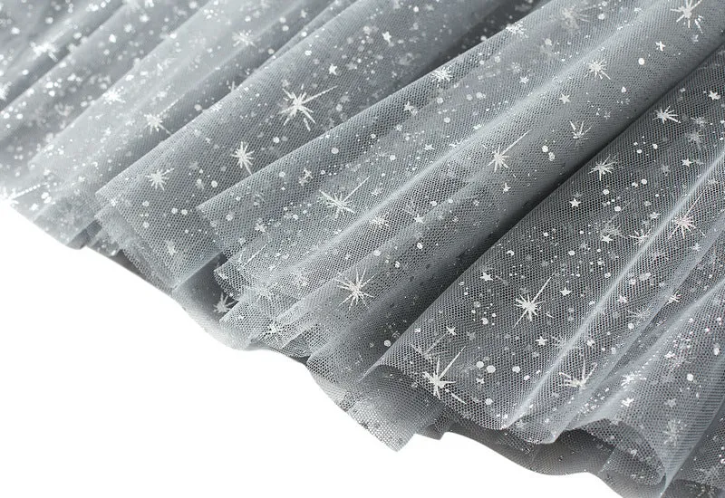Women's Mid Length Sequin Star Mesh Gauze Skirt